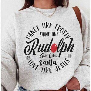 Frosty, Rudolph & Jesus Holiday Crew Neck Sweatshirt PLUS SIZE
